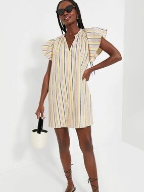 NWT Tuckernuck Pomander Place Women's Flutter Sleeve Rainbow Stripe Dress